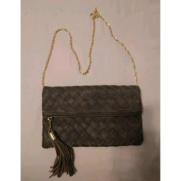 Urban Expressions Leather Weaved Dark Gray Crossbody Boho Hippie - Picture 1 of 12